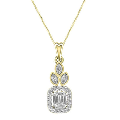 LADIES PENDANT WITH CHAIN 0.25CT ROUND/BAGUETTE DIAMOND 14K YELLOW GOLD (SI QUALITY)
