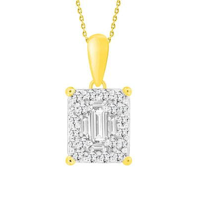 LADIES PENDANT WITH CHAIN 0.40CT ROUND/BAGUETTE DIAMOND 14K YELLOW GOLD