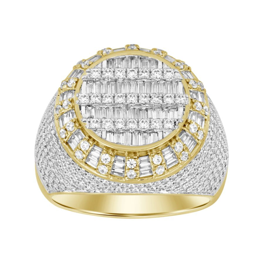 MEN'S RING 2.00CT ROUND/BAGUETTE DIAMOND 10K YELLOW GOLD