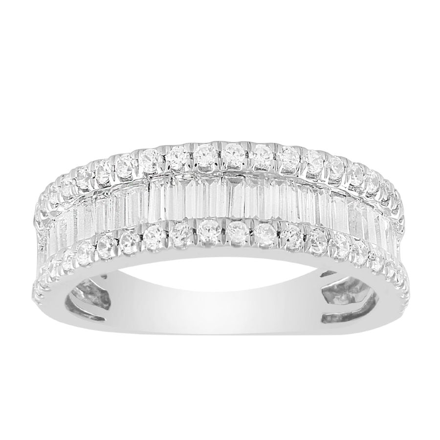 LADIES BAND 1.00CT ROUND/BAGUETTE DIAMOND 14K WHITE GOLD (SI QUALITY)