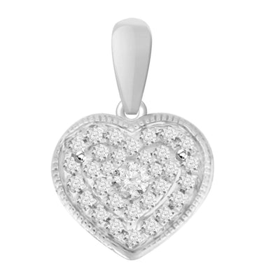 LADIES HEART PENDANT WITH CHAIN 0.10CT ROUND DIAMOND 10K WHITE GOLD