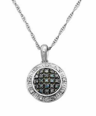 LADIES PENDANT WITH CHAIN 0.20CT ROUND BLUE DIAMOND STERLING SILVER