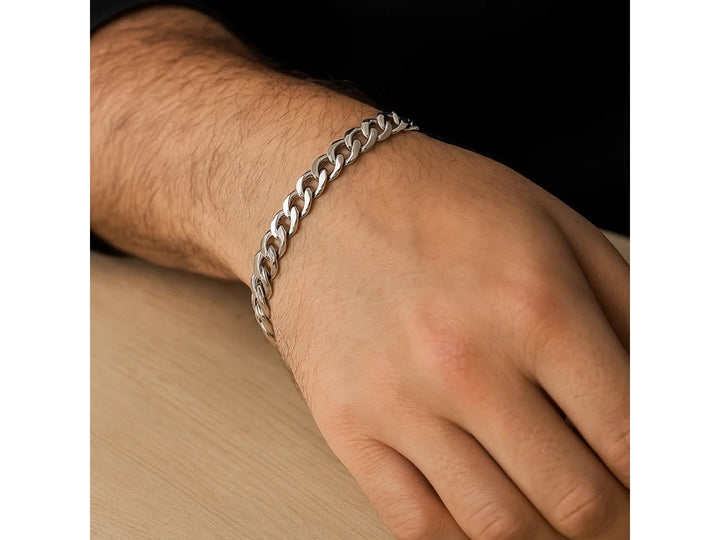 Miami Cuban Semi Solid Bracelet in 14k White Gold (7.00 mm)