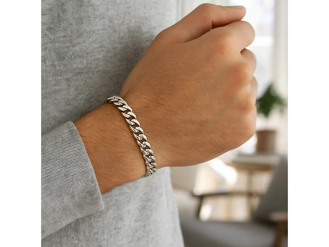 Miami Cuban Semi Solid Bracelet in 14k White Gold (7.00 mm)