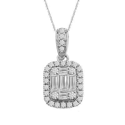 LADIES PENDANT WITH CHAIN 0.40CT ROUND/BAGUETTE DIAMOND 14K WHITE GOLD (SI QUALITY)