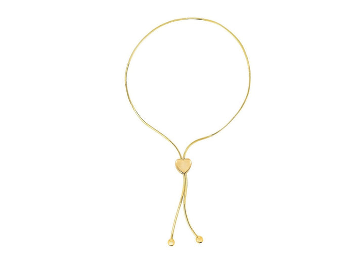 14k Yellow Gold Adjustable Lariat Style Heart Motif Bracelet