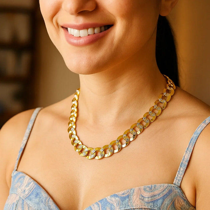 14k Two Tone Gold Pave Curb Chain (12.18 mm)