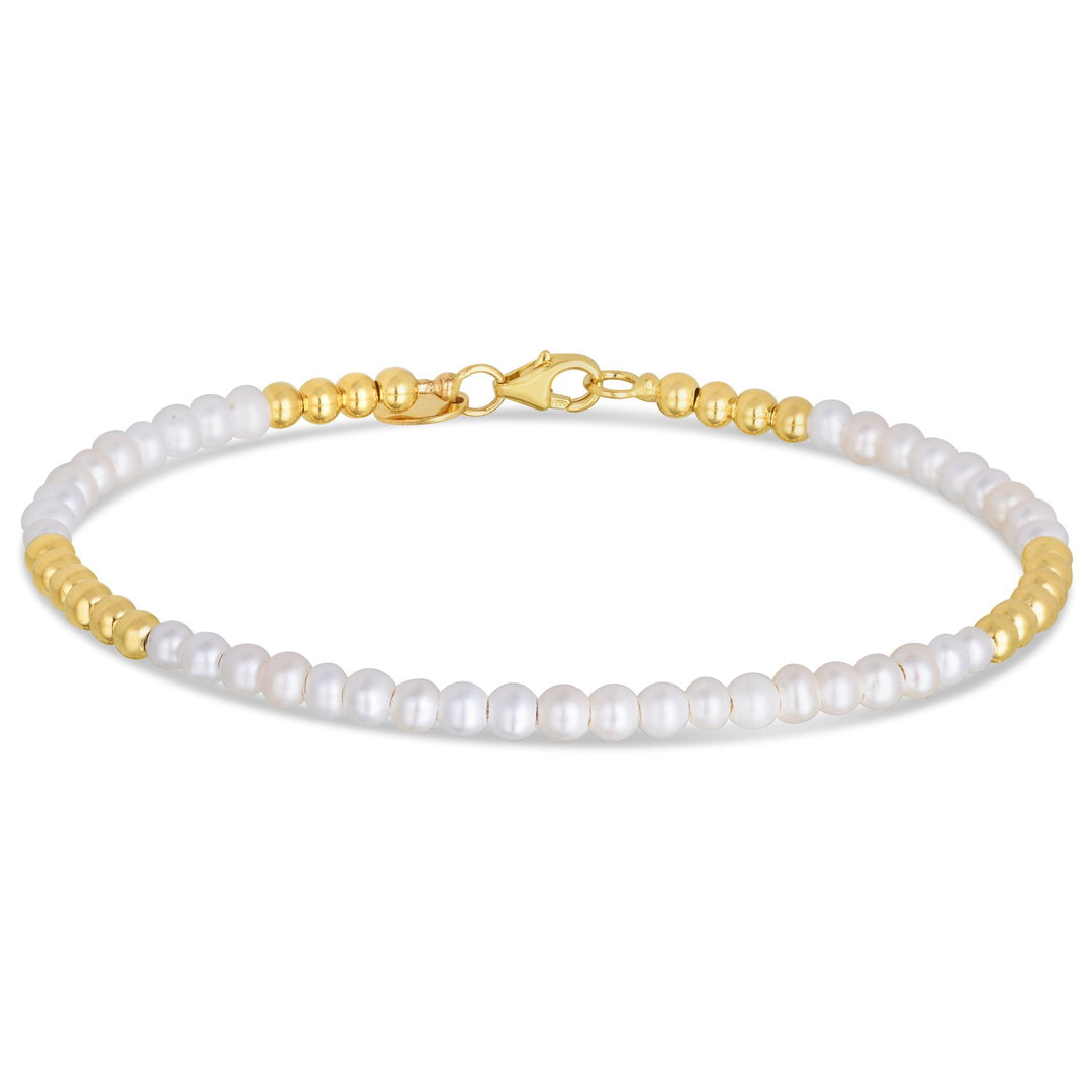 14k Yellow Gold High Polish Freshwater Pearl Pallina Bead Bracelet (2.00 mm)