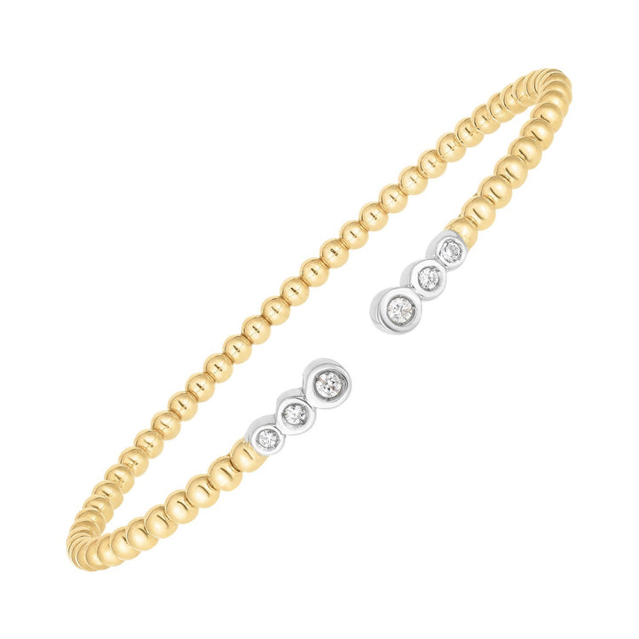14K Two Tone Polish Diamond Pallina Open Beaded Cuff Bangle (3.00 mm)