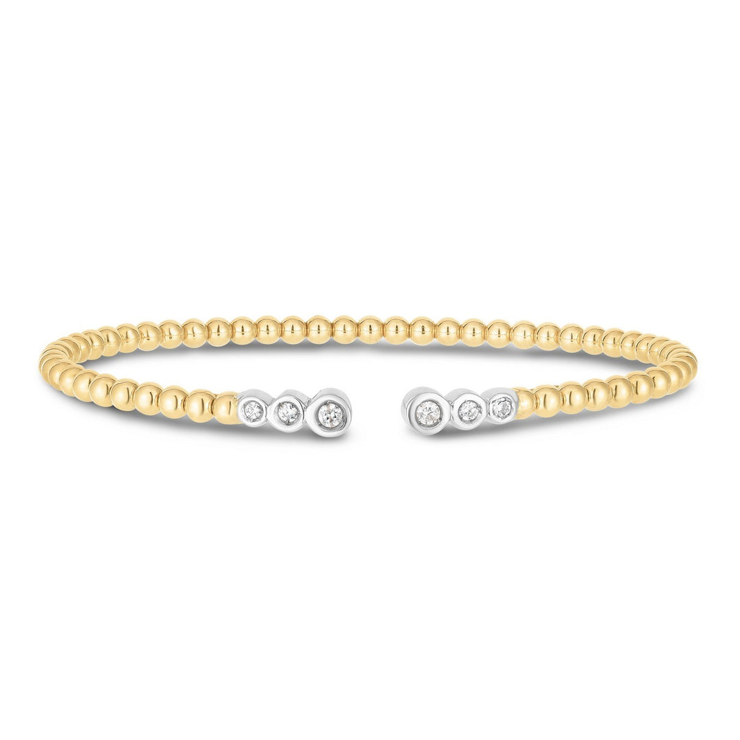 14K Two Tone Polish Diamond Pallina Open Beaded Cuff Bangle (3.00 mm)