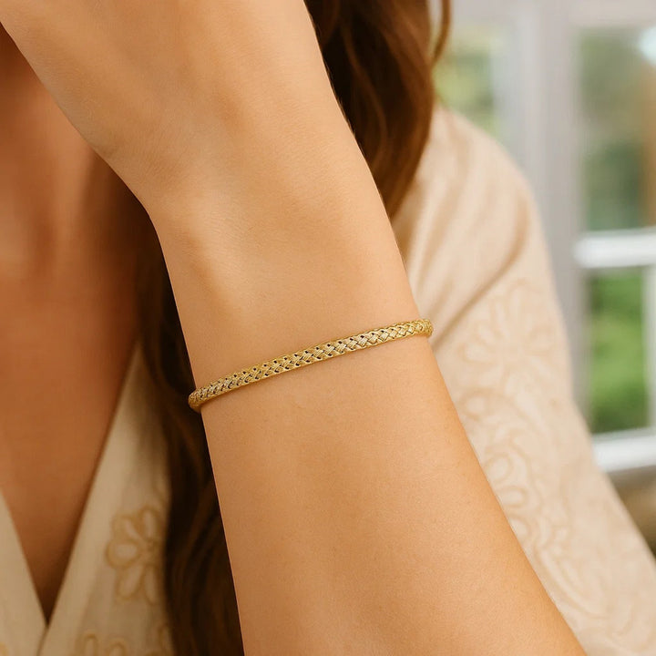 Fancy Weave Bangle in 14k Yellow Gold (3.00 mm)