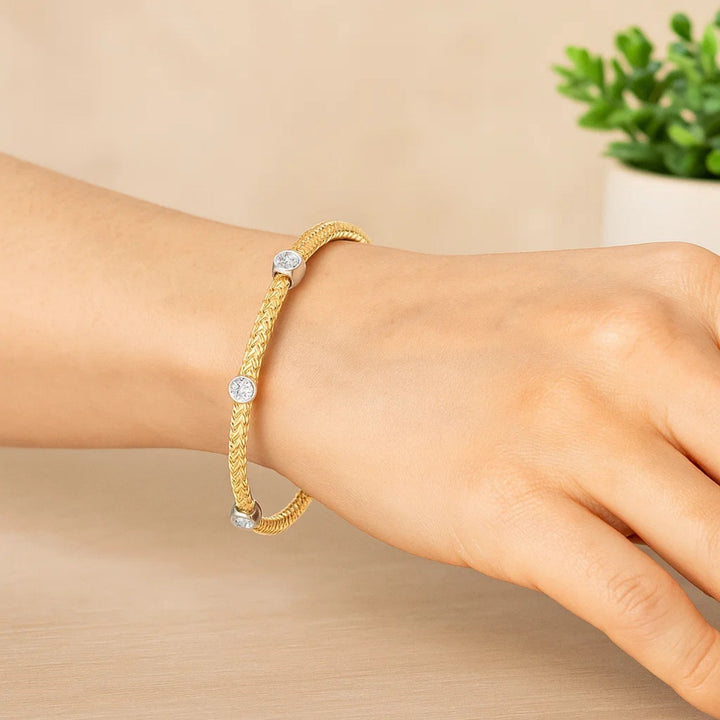 14k Two-Tone Gold Diamond Accent Station Basket Weave Bracelet (3.80 mm)