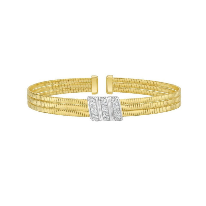14K Yellow Gold Triple Row Diamond Omega Cuff Bangle