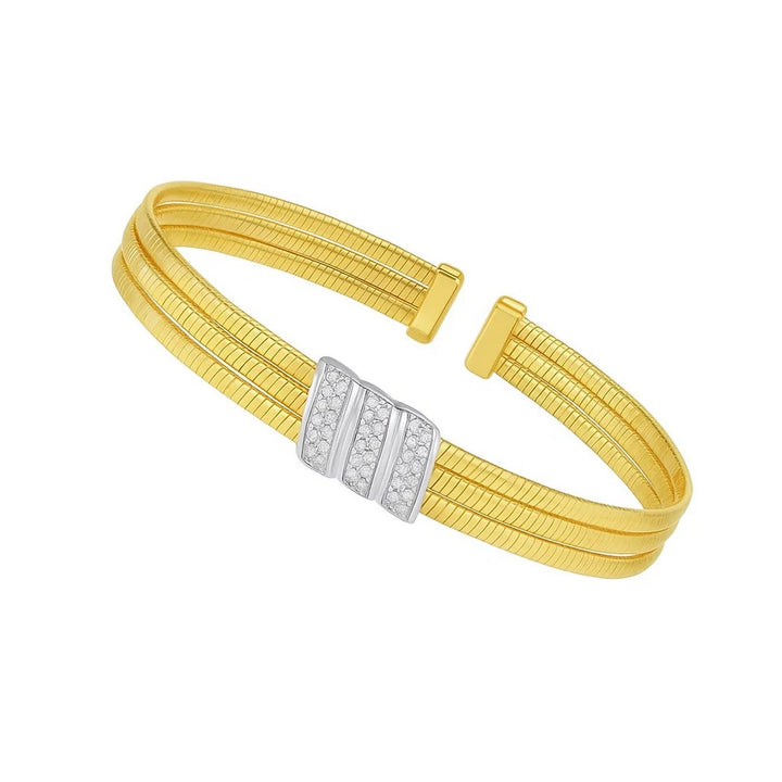 14K Yellow Gold Triple Row Diamond Omega Cuff Bangle