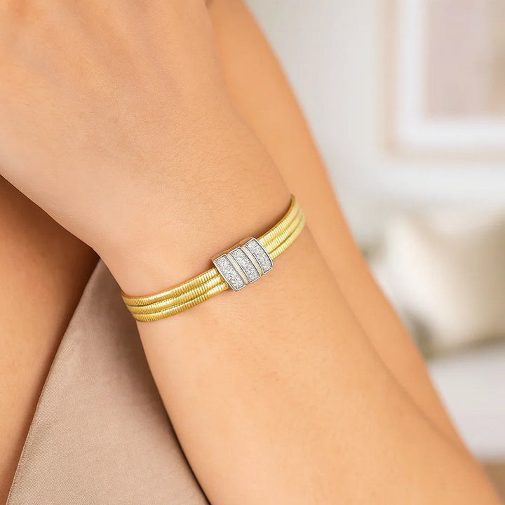 14K Yellow Gold Triple Row Diamond Omega Cuff Bangle