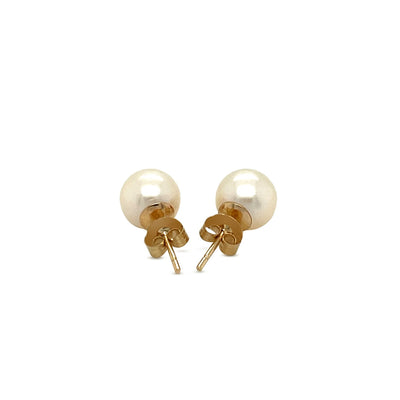White Freshwater Cultured Pearl Stud Earrings in 14k Yellow Gold (7.0 mm)