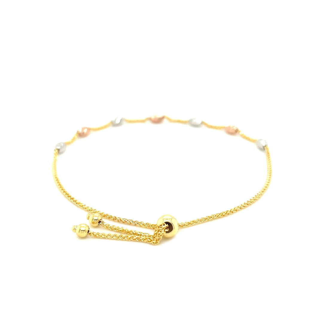 14k Tri-Color Gold Textured Oval Station Lariat Style Bracelet (1.20 mm)