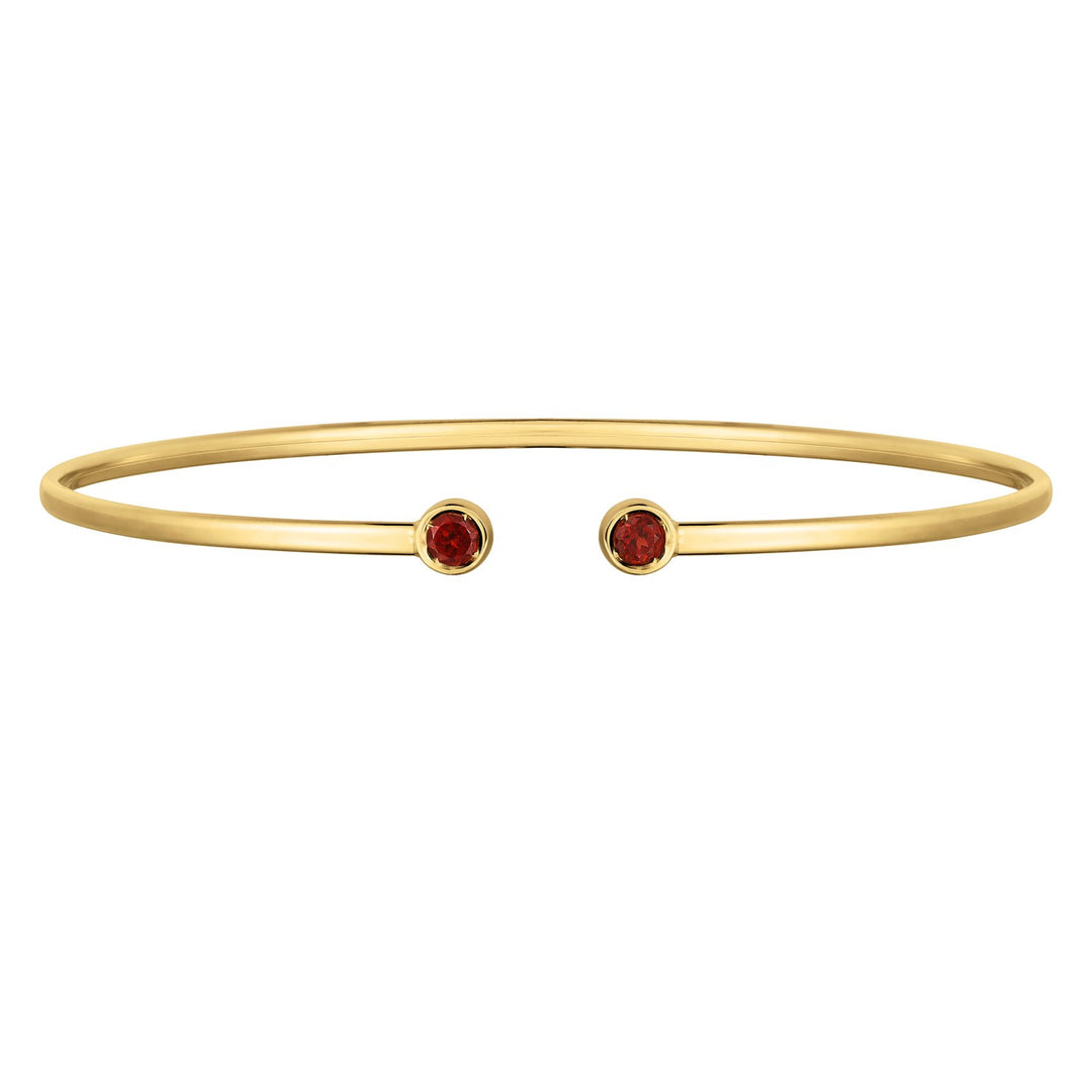 14K Yellow Gold Garnet Open Cuff Bangle (2.00 mm)