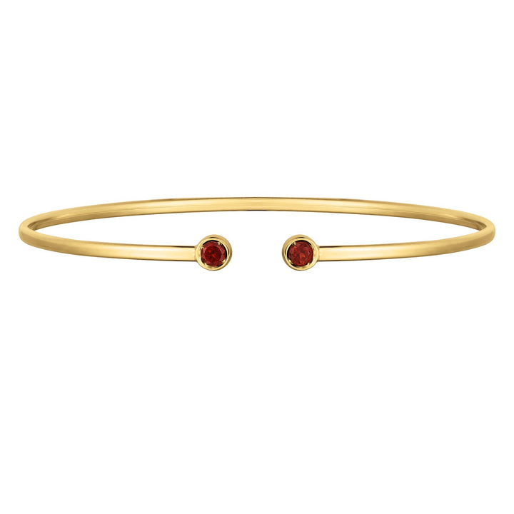 14K Yellow Gold Garnet Open Cuff Bangle (2.00 mm)