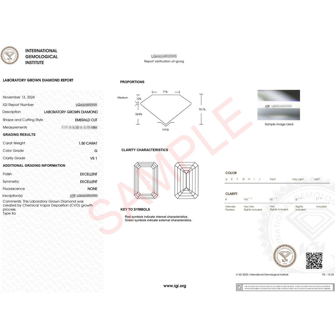 1.50Ct Emerald Lab Grown IGI G/VS1 Diamond Ring in 14K Yellow Gold