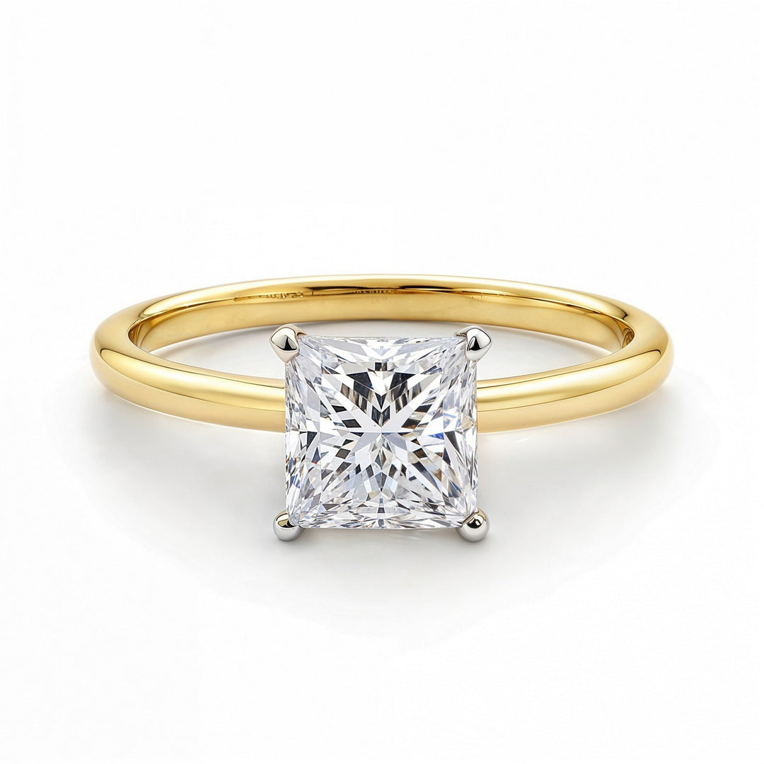 1.50Ct Princess Lab Grown IGI G/VS1 Diamond Ring in 10K Yellow Gold