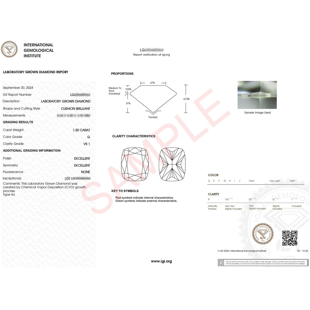 1.50Ct Cushion Lab Grown IGI G/VS1 Diamond Ring in 14K Yellow Gold