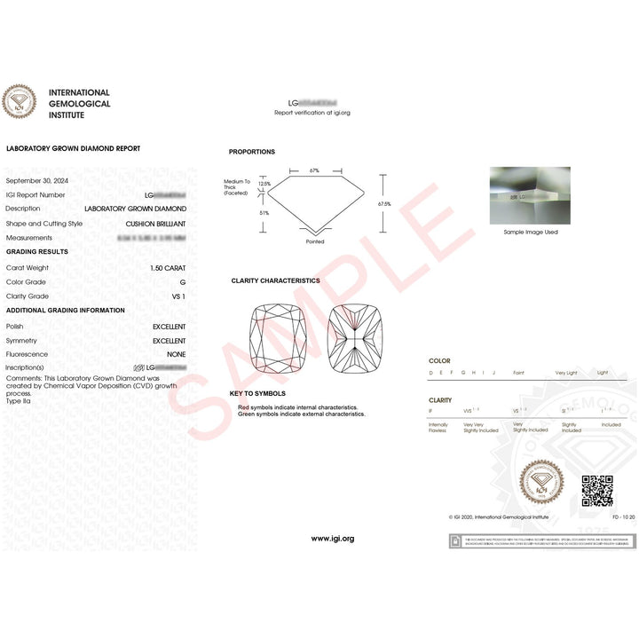 1.50Ct Cushion Lab Grown IGI G/VS1 Diamond Ring in 14K Yellow Gold