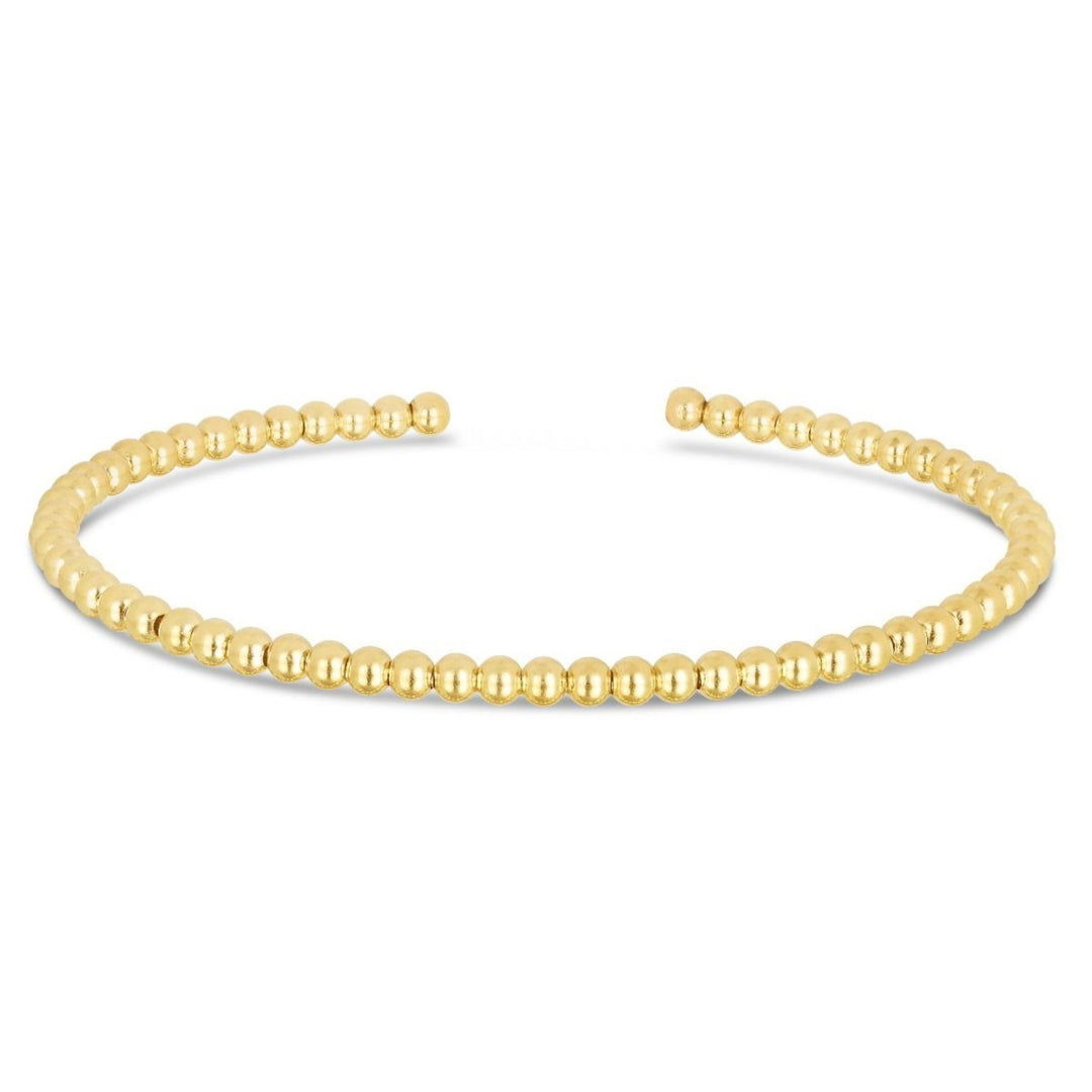 14k Yellow Gold High Polish Bead Cuff Bangle (3.00 mm)