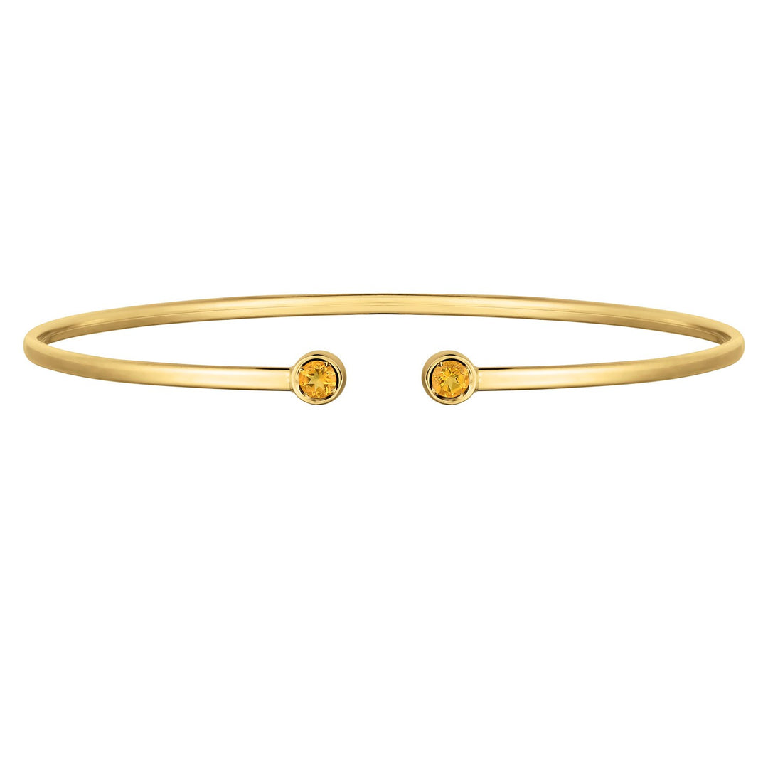 14K Yellow Gold Citrine Open Cuff Bangle (2.00 mm)