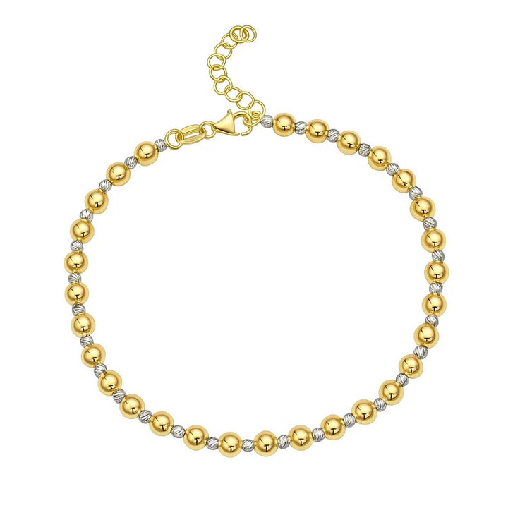 14k Two Tone Gold Polished Diamond Cut Bead Bracelet (4.00 mm)