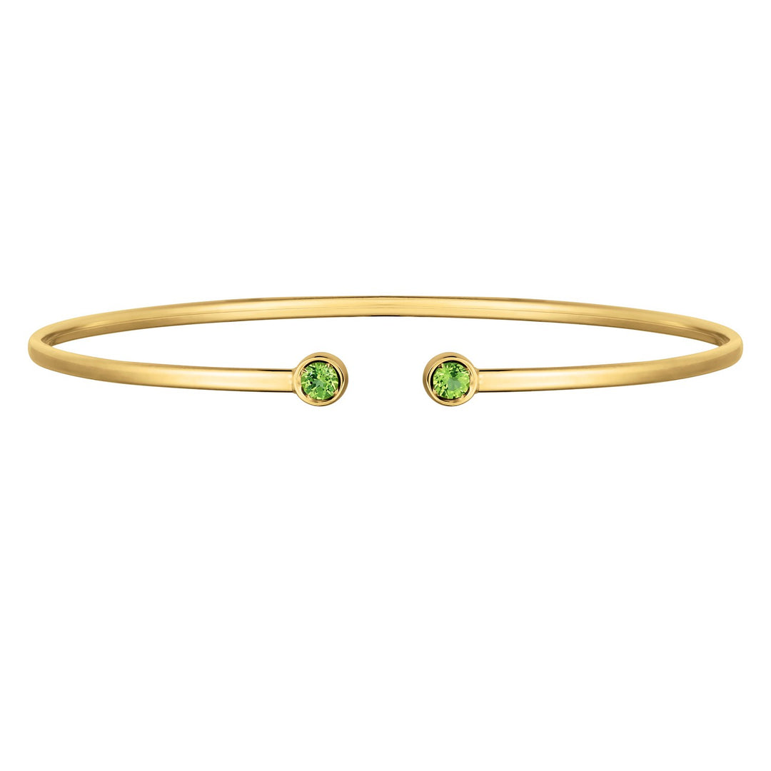 14K Yellow Gold Peridot Open Cuff Bangle (2.00 mm)