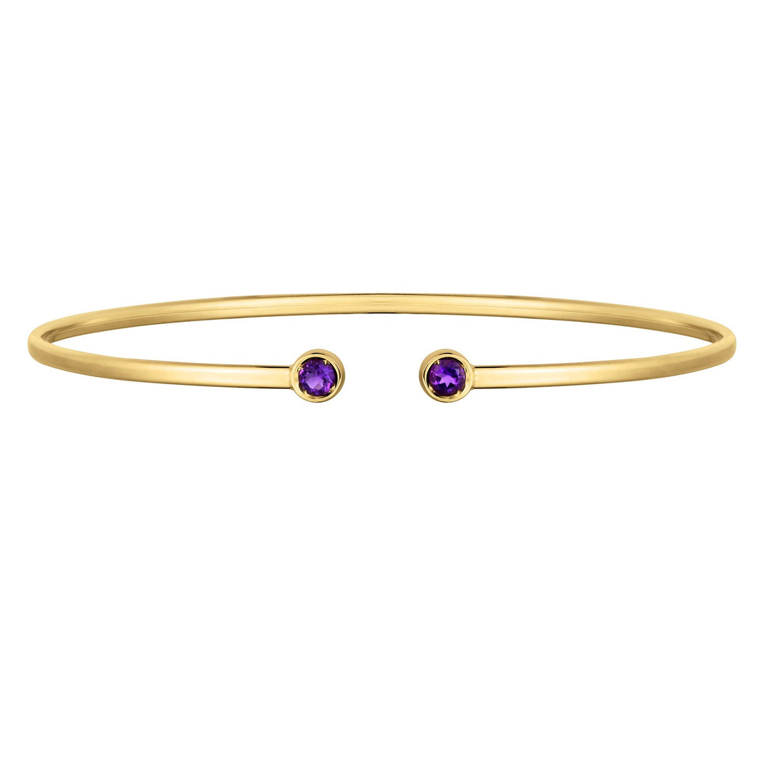14K Yellow Gold Amethyst Open Cuff Bangle (2.00 mm)