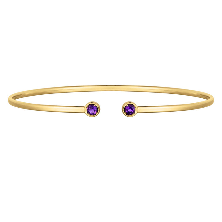 14K Yellow Gold Amethyst Open Cuff Bangle (2.00 mm)