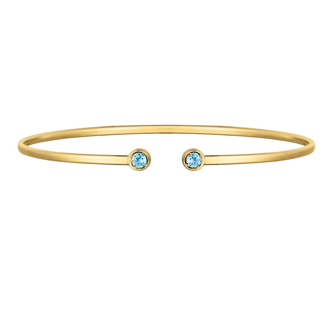 14K Yellow Gold Blue Topaz Open Cuff Bangle (2.00 mm)