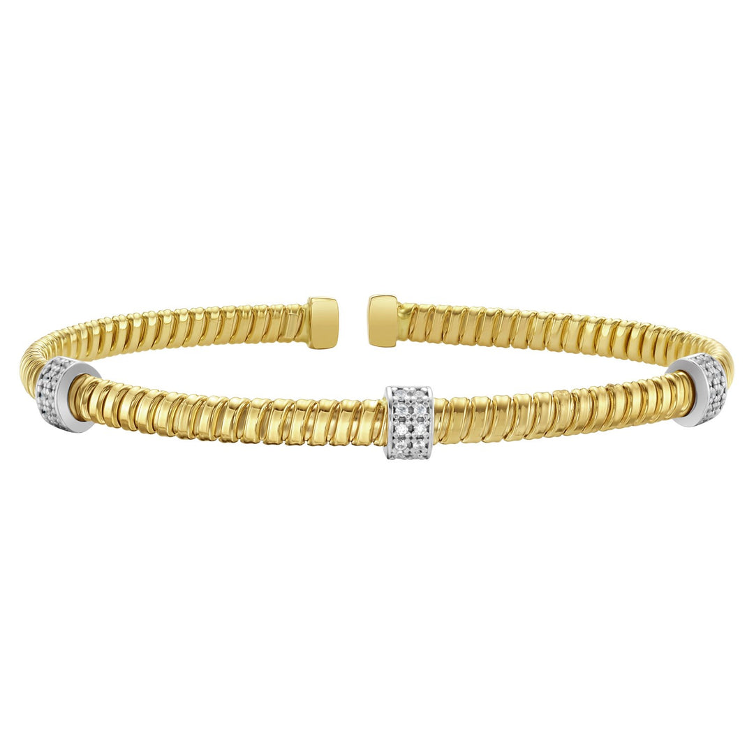 14K Yellow Gold Diamond Triple Station Tubogas Cuff