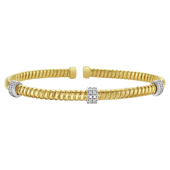 14K Yellow Gold Diamond Triple Station Tubogas Cuff