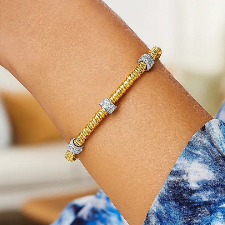 14K Yellow Gold Diamond Triple Station Tubogas Cuff