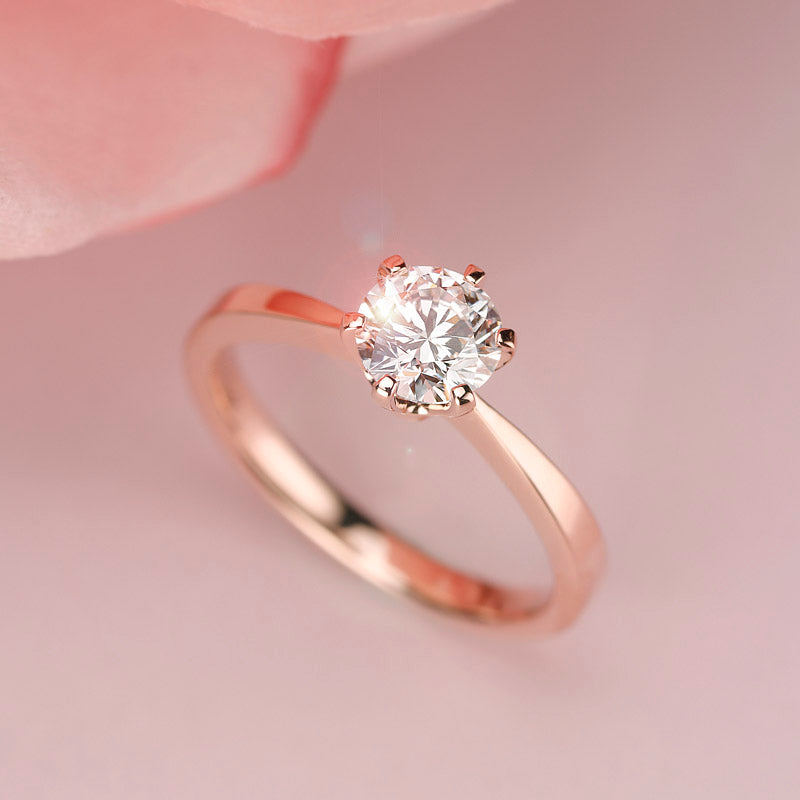 0.8 Carat Lab Grown Diamond Ring 6 Claws 14K Rose Gold