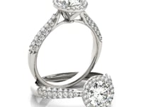 14k White Gold Halo Diamond Engagement Ring with Pave Band (1 1/3 cttw)