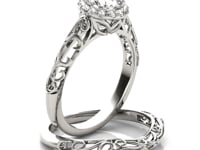 14k White Gold Halo Antique Style Round Diamond Engagement Ring (5/8 cttw)