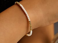14k Yellow Gold High Polish Freshwater Pearl Pallina Bead Bracelet (2.00 mm)