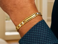 14k Two-Tone Gold Fancy Bar Style Men's Bracelet with Curved Connectors (9.65 mm)