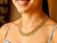 12.18 mm 14k Two Tone Gold Pave Curb Chain