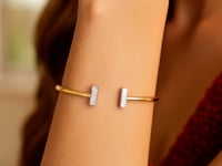 14k Two-Tone Gold Diamond Tee Bar Bangle (2.00 mm)