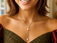 Sterling Silver Rhodium Plated Freshwater Pearl Paperclip Lariat Necklace