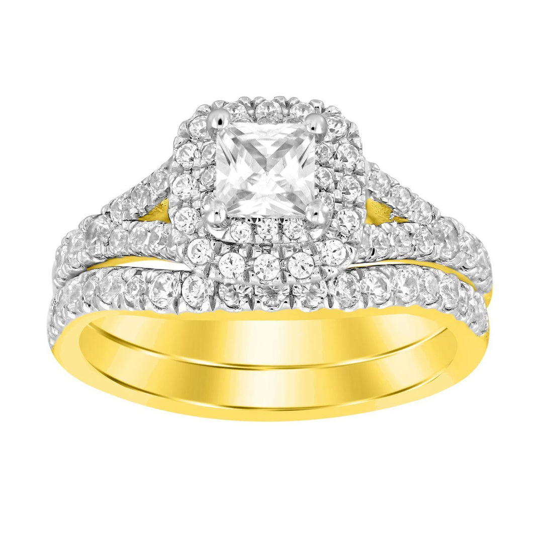 LADIES BRIDAL RING SET 1 1/2 CT ROUND/PRINCESS DIAMOND 14K YELLOW GOLD (CENTER-1/2) - SI QUALITY