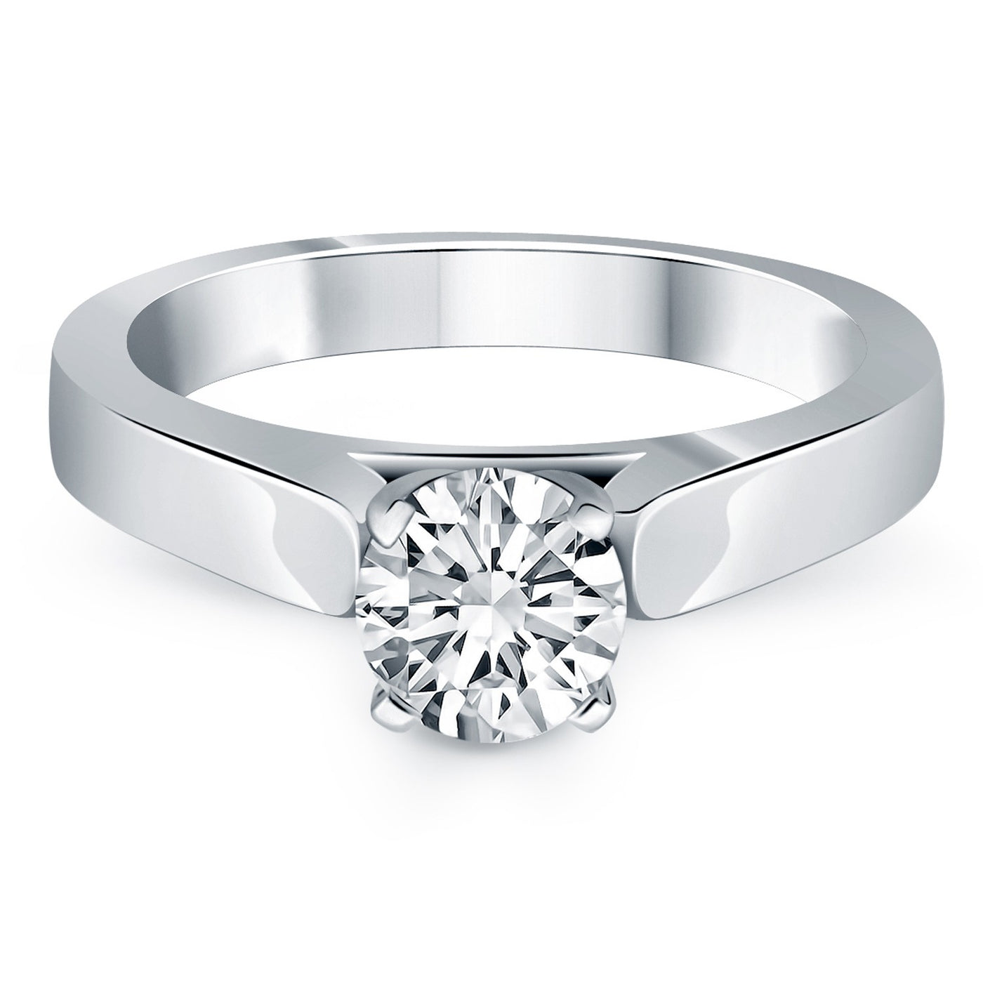 14k White Gold Wide Cathedral Solitaire Engagement Ring