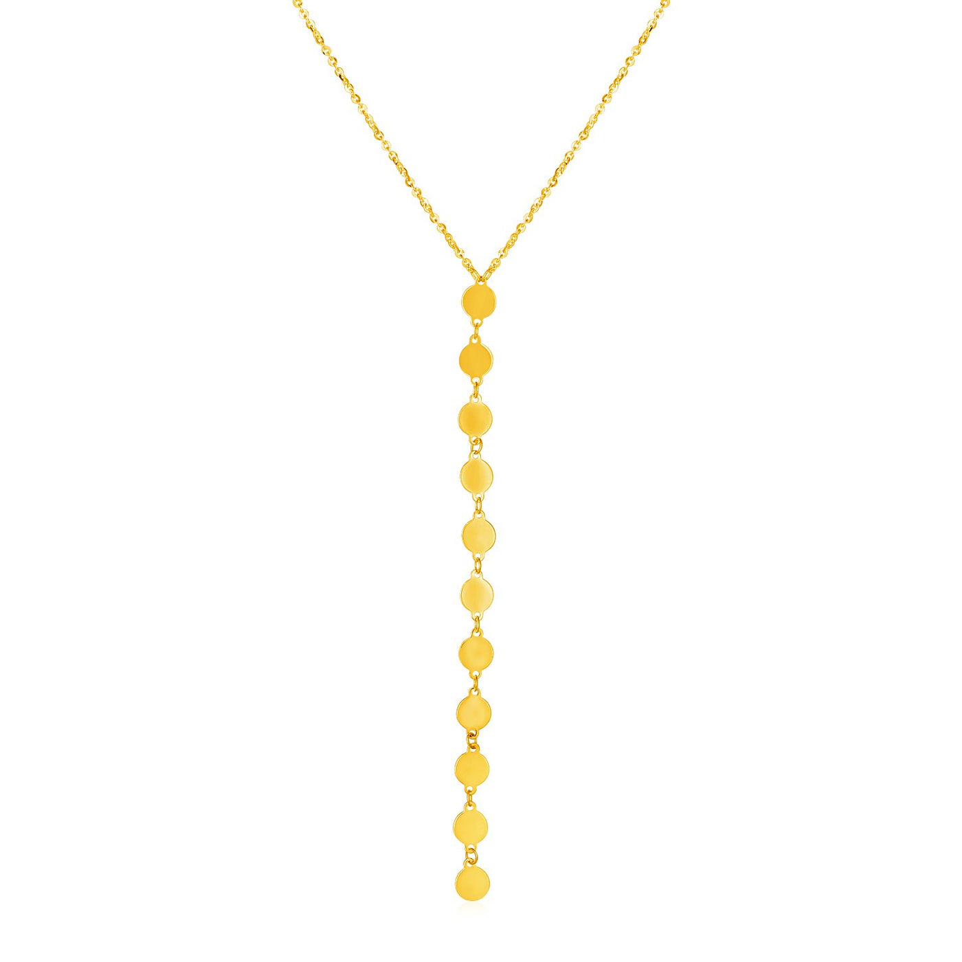 14k Yellow Gold Lariat Style Necklace with Disks