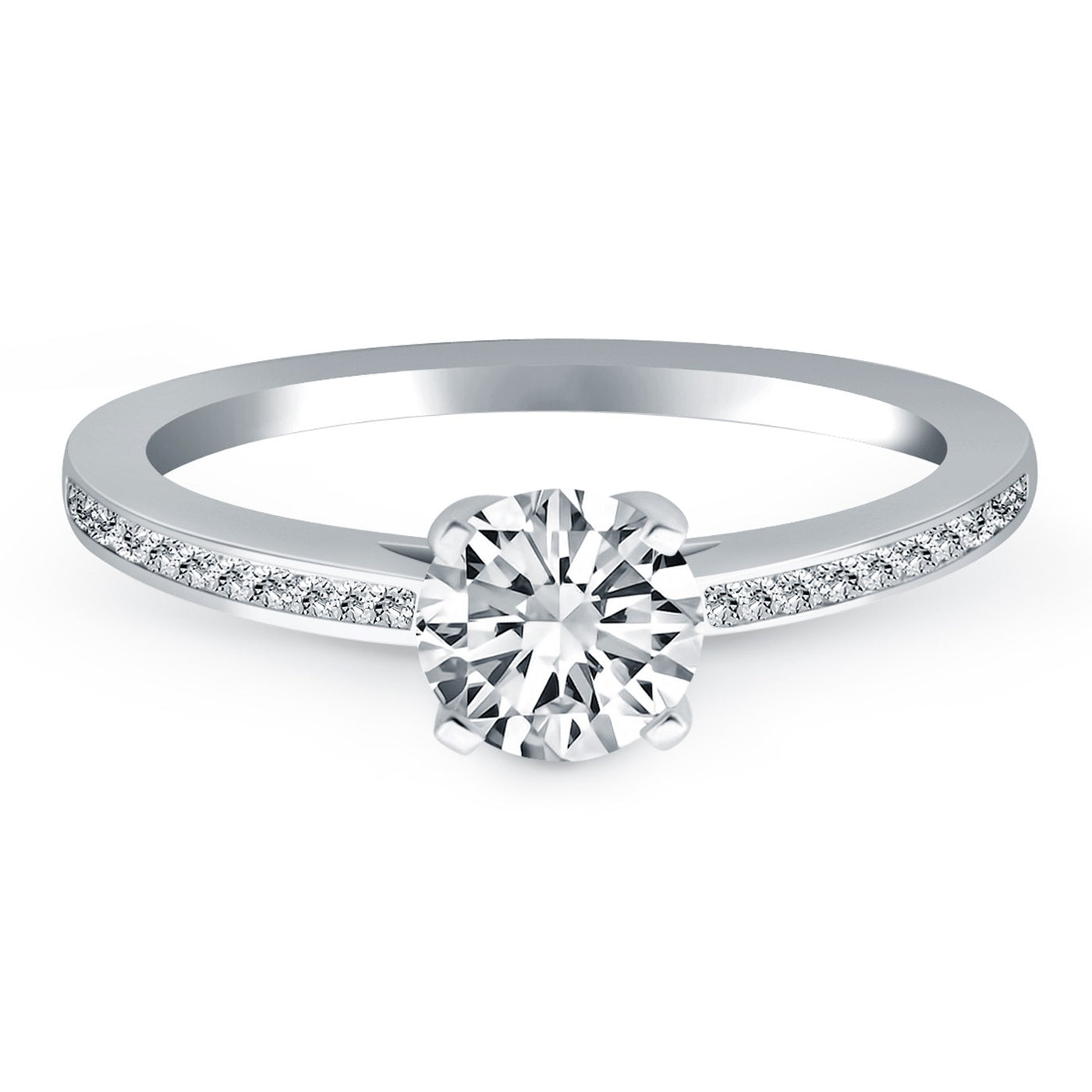 14k White Gold Channel Set Cathedral Engagement Ring