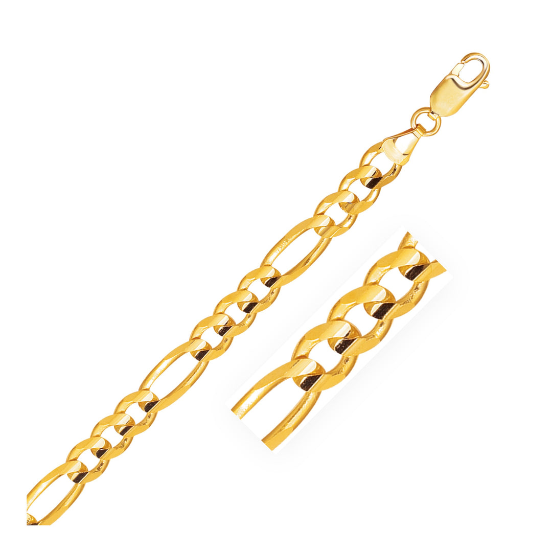 7mm 14k Yellow Gold Solid Figaro Chain
